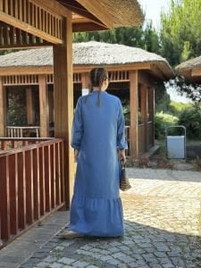 Tensel kot kemerli düğmeli elbise K.Mavi