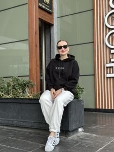 Siyah soho kapüşonlu sweatshirt