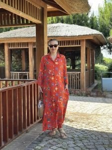 Denizkabuğu gömlek elbise turuncu