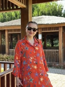 Denizkabuğu gömlek elbise turuncu