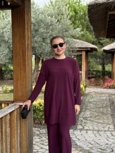 Yanları cepli sandy takım 5015 -mürdüm