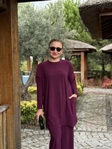 Yanları cepli sandy takım 5015 -mürdüm