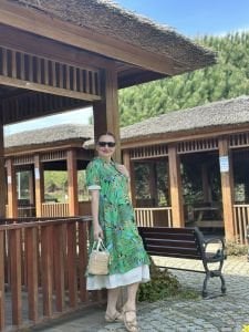 yeşil hawai pamuk keten fistolu elbise