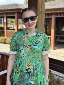 yeşil hawai pamuk keten fistolu elbise
