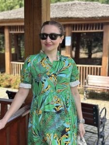 yeşil hawai pamuk keten fistolu elbise