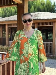 Bambi viskon elbise turuncu-sarı