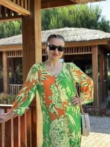 Bambi viskon elbise turuncu-sarı