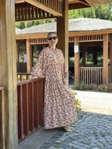 ÇITIR çiçek  modal katleya elbise Sarı