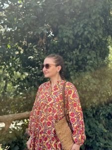 Sarı-pembe renkli pamuk keten