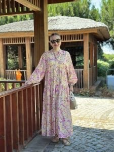 ÇITIR çiçek  modal katleya elbise Pembe