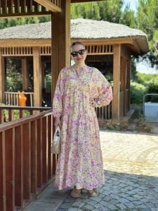 ÇITIR çiçek  modal katleya elbise Pembe