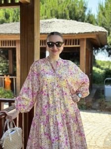 ÇITIR çiçek  modal katleya elbise Pembe