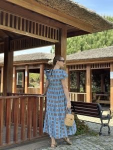 Mavi çıtır desen pamuk elbise