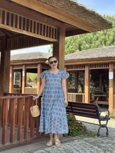 Mavi çıtır desen pamuk elbise