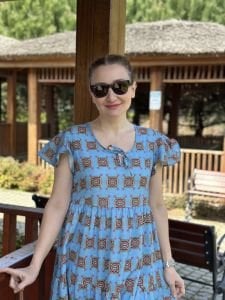 Mavi çıtır desen pamuk elbise
