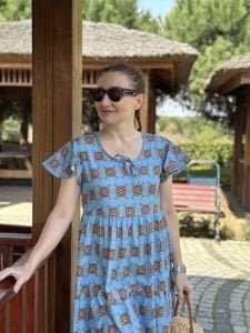 Mavi çıtır desen pamuk elbise