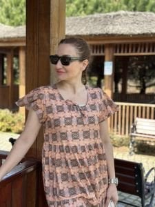 Yavruağzı çıtır desen pamuk elbise