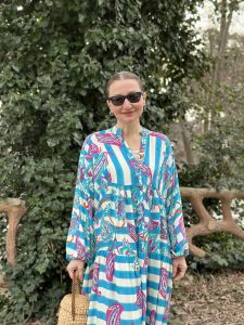 MAVİ beyaz SELY çiçek katleya elbise