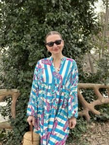 MAVİ beyaz SELY çiçek katleya elbise