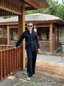 Çanta kemerli Likralı Kot Takım  Lacivert