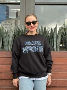 Siyah paris bisiklet yaka sweatshirt