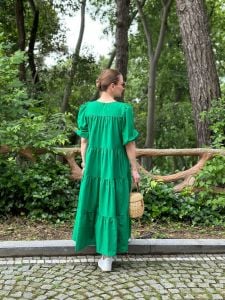 Yeşil Poplin Prenses Elbise 077
