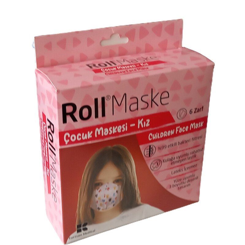 Roll Maske Çocuk Maskesi - KIZ 5 li 6 Zarf (30 Adet)