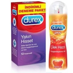 Durex Yakın Hisset 12'Li Prezervatif + Çilek Hazzı Kayganlaştırıcı Jel 50Ml