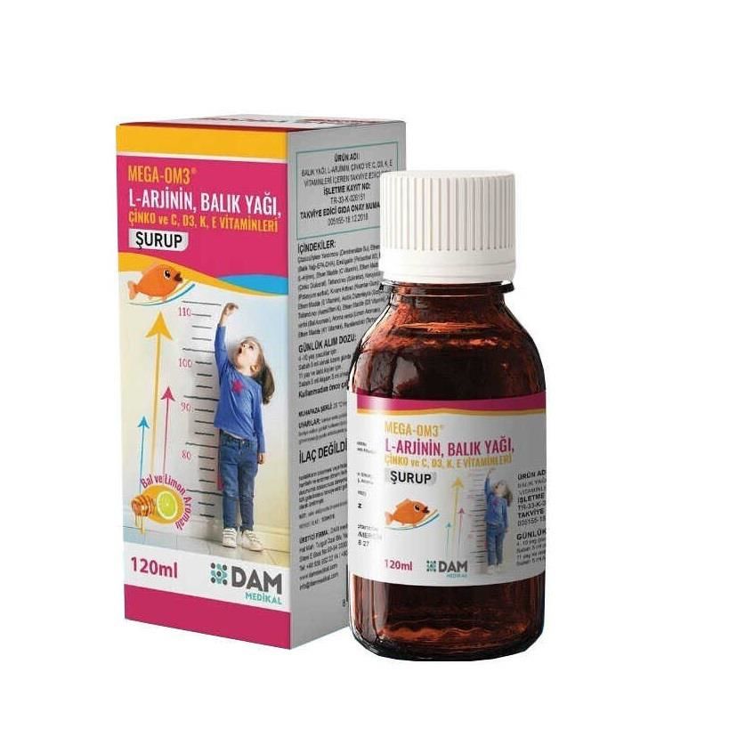 Mega-OM3 L Arjinin, Balık Yağı Şurubu 120ml