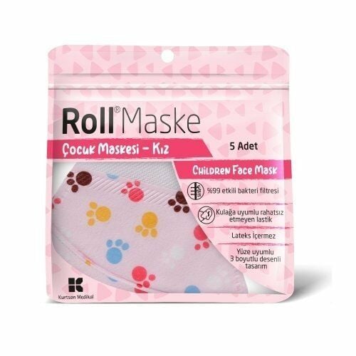 Roll Maske Çocuk Maskesi - KIZ 5 Adet