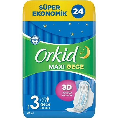 Orkid Maxi Hijyenik Ped Gece Süper Ekonomik Paket 24'lü