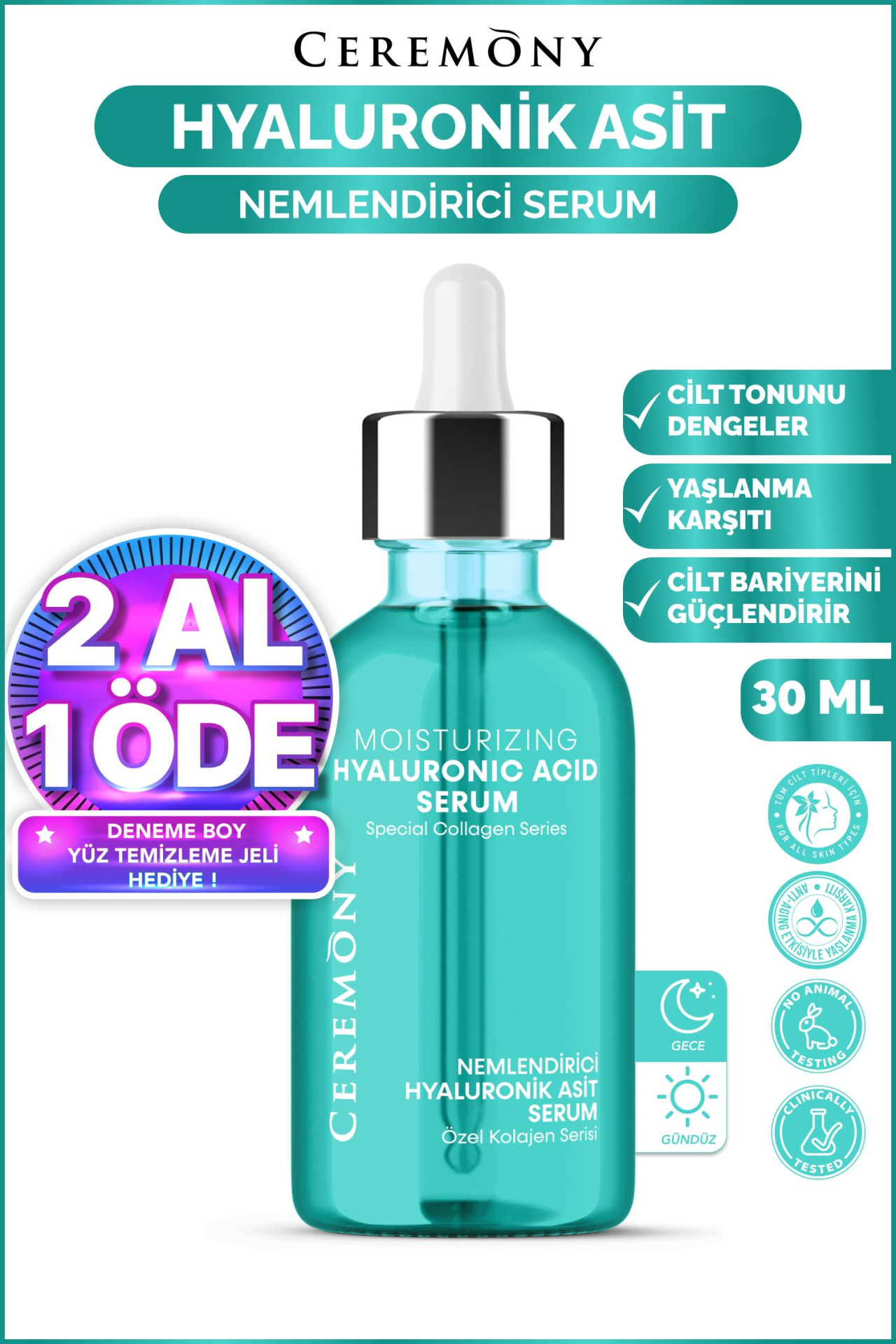 Ceremony Hyaluronik Asit Nemlendirici Cilt Bakım Serumu 30 ml