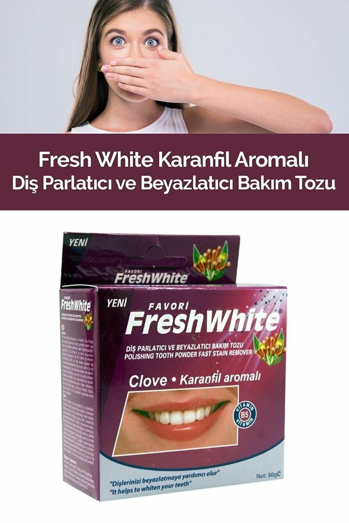 Fresh White Diş Tozu 50 Gr. Karanfil Aromalı