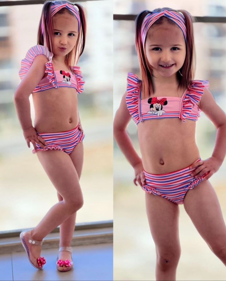 Minnie Mouse UV Korumalı Kız Çocuk Bikini ve Bandana