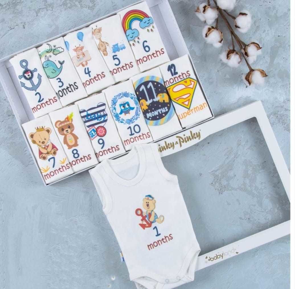 Ayıcık Baskılı 12'li Atlet Çıtçıtlı Badi Bebek Set