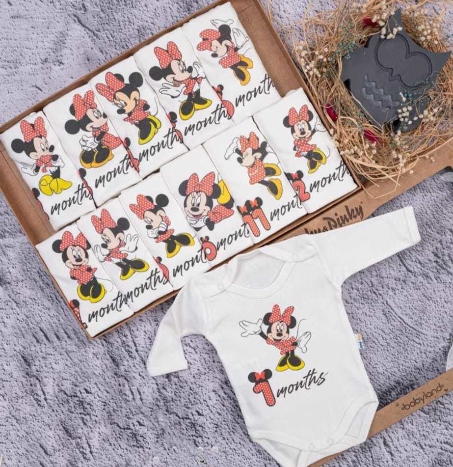 Minnie Baskılı 12'li Uzun Kollu Çıtçıtlı Badi Bebek Set