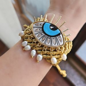 Evil Eye Örme Bileklik İncili-Gold