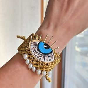 Evil Eye Örme Bileklik İncili-Gold