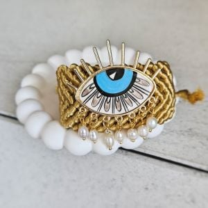 Evil Eye Örme Bileklik İncili-Gold