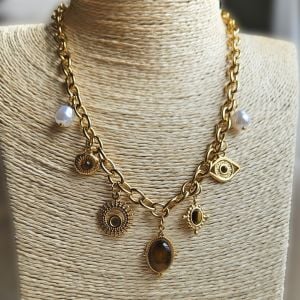 Çelik Charm Kolye Kahve