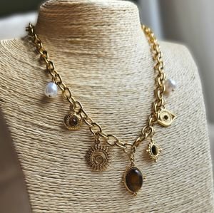 Çelik Charm Kolye Kahve