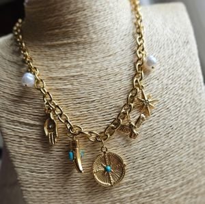 Çelik Charm Kolye Mavi