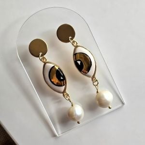Gold Mini Eye Küpe Beyaz