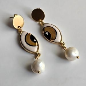 Gold Mini Eye Küpe Beyaz