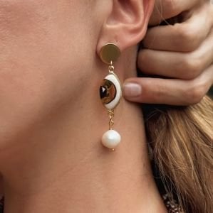 Gold Mini Eye Küpe Beyaz
