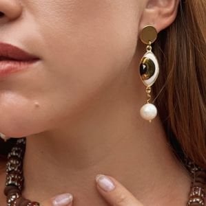 Gold Mini Eye Küpe Beyaz