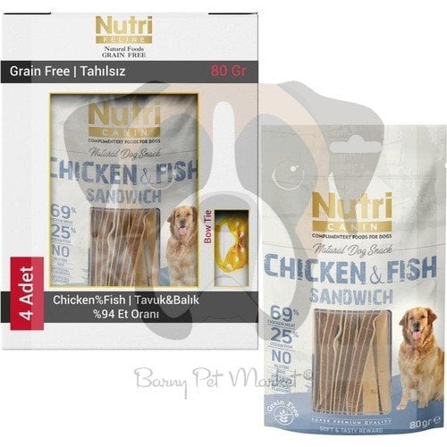 Nutri Canin Tahılsız %94 Tavuklu ve Balıklı Köpek Ödülü 4X80 gr