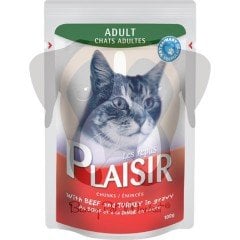 Plaisir Pouch Sığır Etli ve Hindili Yaş Kedi Maması 100 gr x 4 Adet