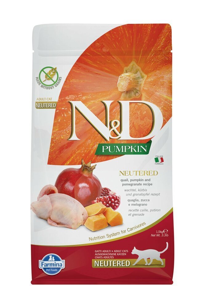 N&D Pumpkin Tahılsız Bıldırcın Etli Balkabaklı ve Narlı Kısırlaştırılmış 1.5 kg Yetişkin Kuru Kedi Maması