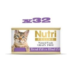 Nutri Feline Tahılsız Tavuk Etli & Hindi Etli Yaş Kedi Maması 85 gr x 32 Adet